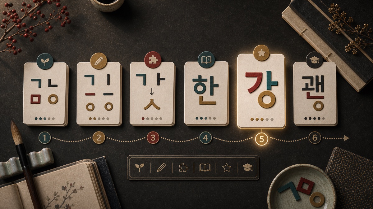 Paired Hangul letter tiles set side by side for pronunciation contrast practice.